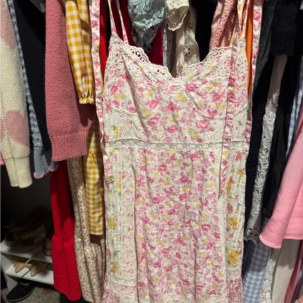 Loveshack fancy Pink Floral Lace-Trim Sundress